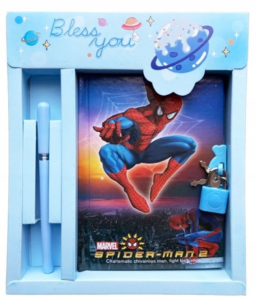 NOTES z kłódką i kluczykiem SPIDERMAN + długopis notatnik zeszyt na kluczyk