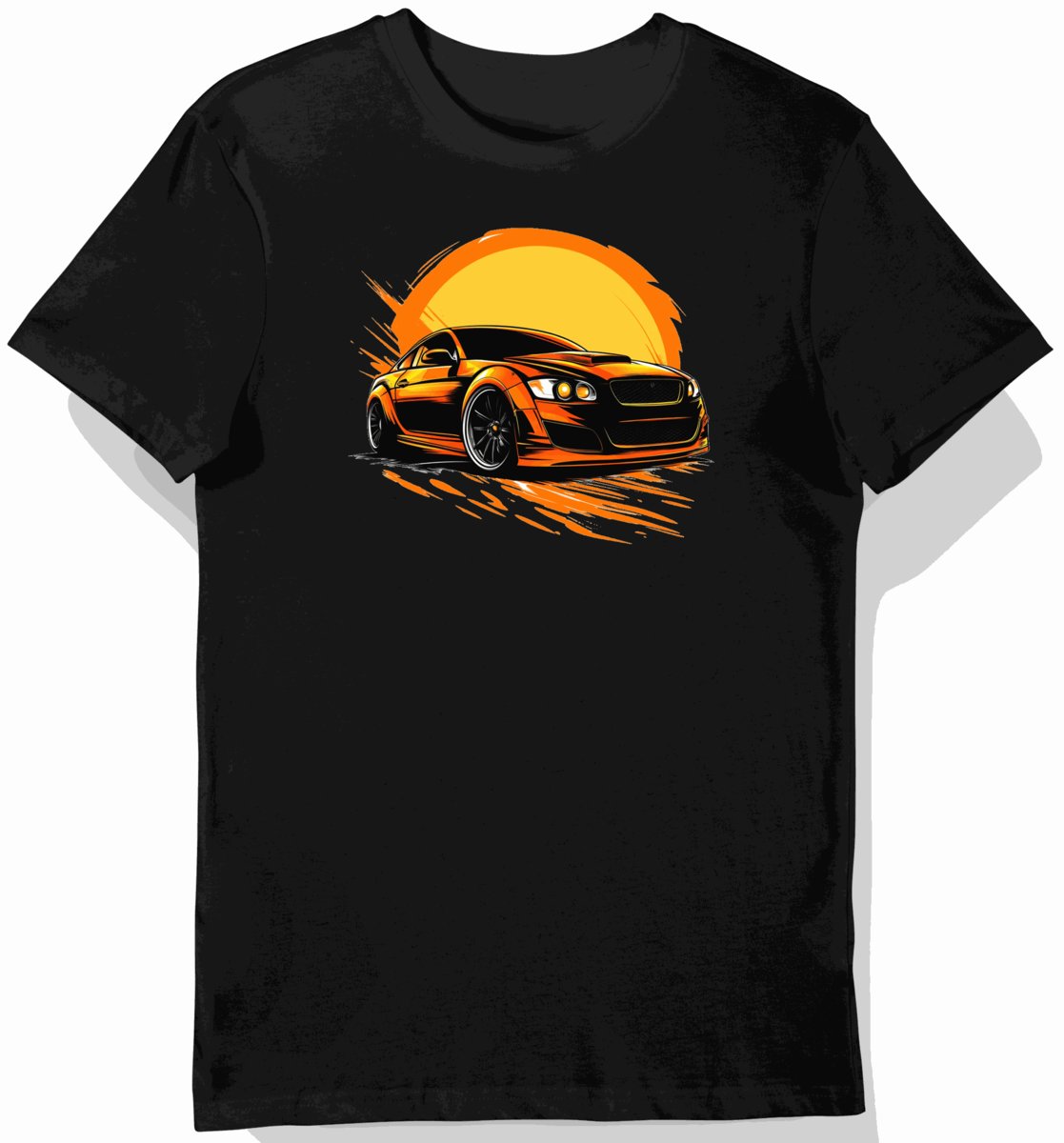 Koszulka męska czarna z motywem pomarańczowej linii sportowego auta L