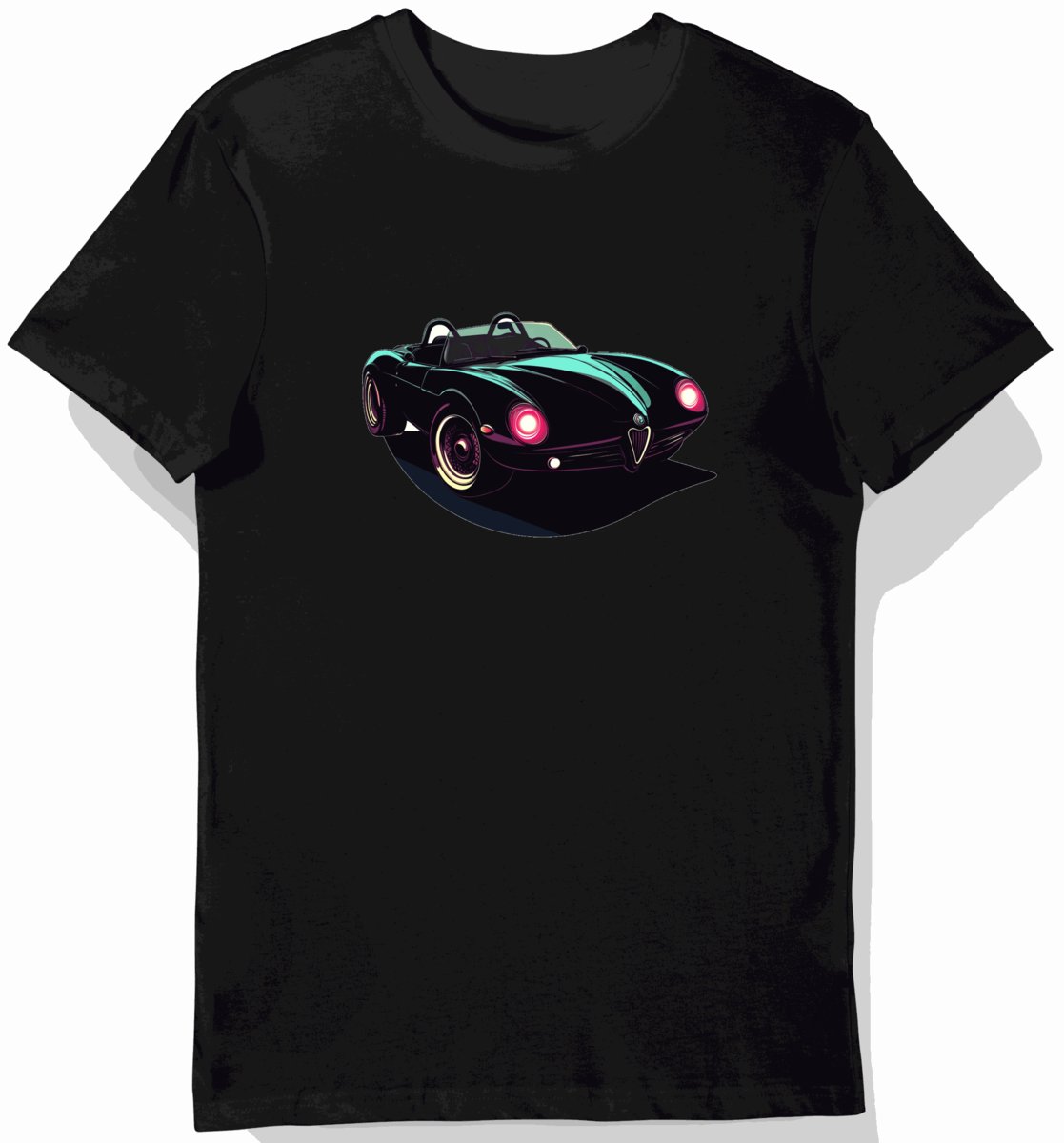 Koszulka męska czarna z motywem klasycznego auta Alfa L
