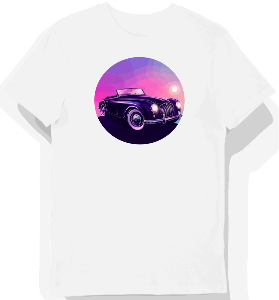 Koszulka męska biała z motywem fioletowego klasycznego auta L