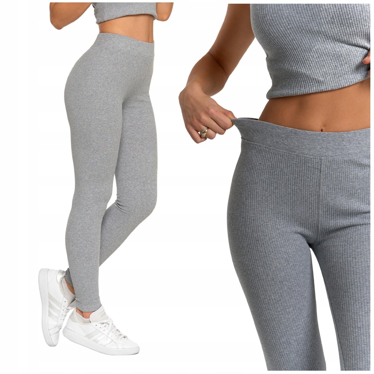 Prążkowane LEGGINSY DAMSKIE Bawełniane Długie Getry Kryjące Modne MORAJ M