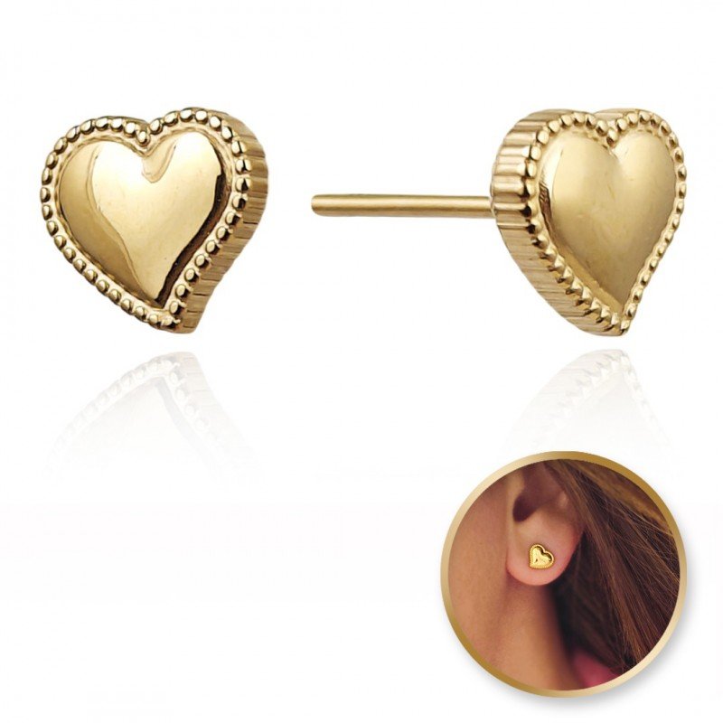 Kolczyki ze stali szlachetnej platerowane 14k złotem Serca KST3385