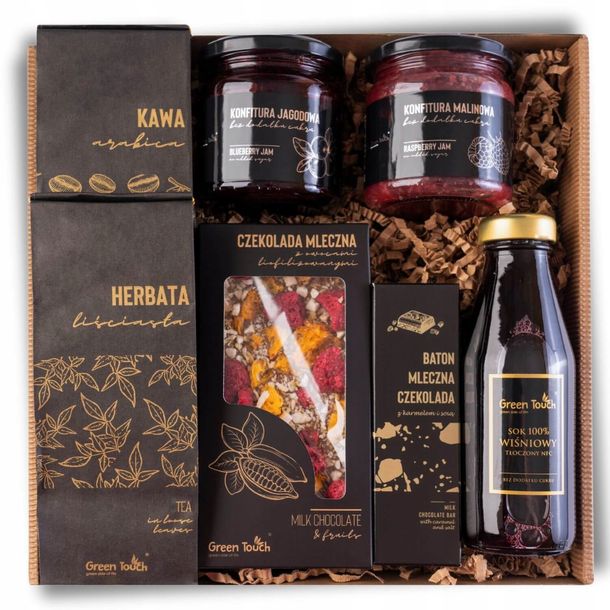 KOSZ BOX PREZENTOWY prezent upominek herbata kawa wielkanoc czekolada baton