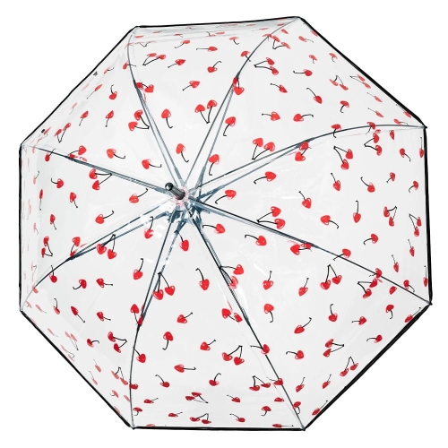 Parasol damski Perletti półautomatyczny długi transparentny w czereśnie
