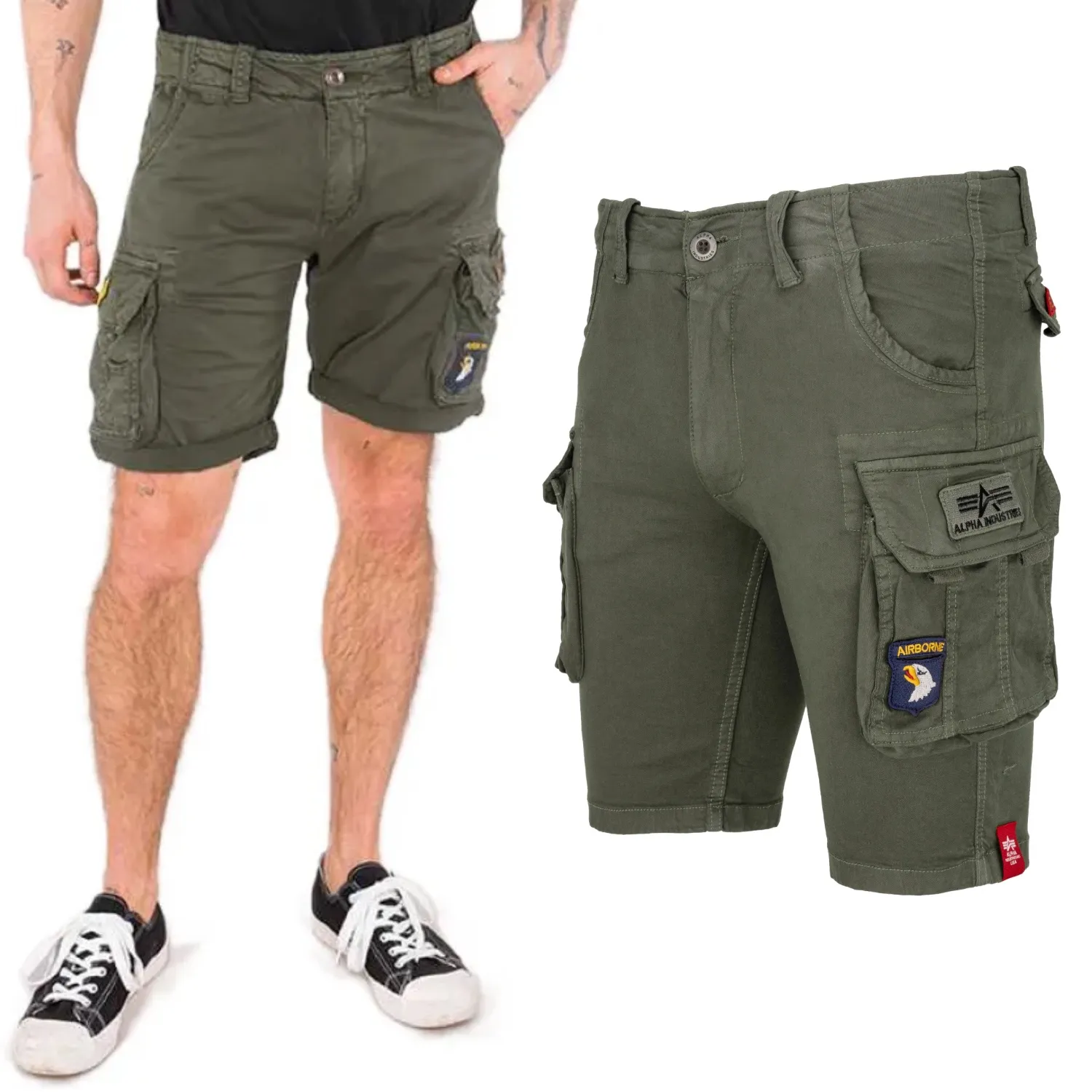 Spodenki Alpha Industries Crew Short Patch 186209 142 - Ciemnooliwkowe
