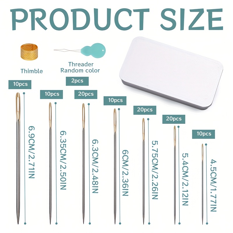 TEMU szt. igły do szycia z metalu w różnych rozmiarach, igły do haftu z dużym oczkiem do majsterkowania, szycia ręcznego, dziergania, naprawiania,