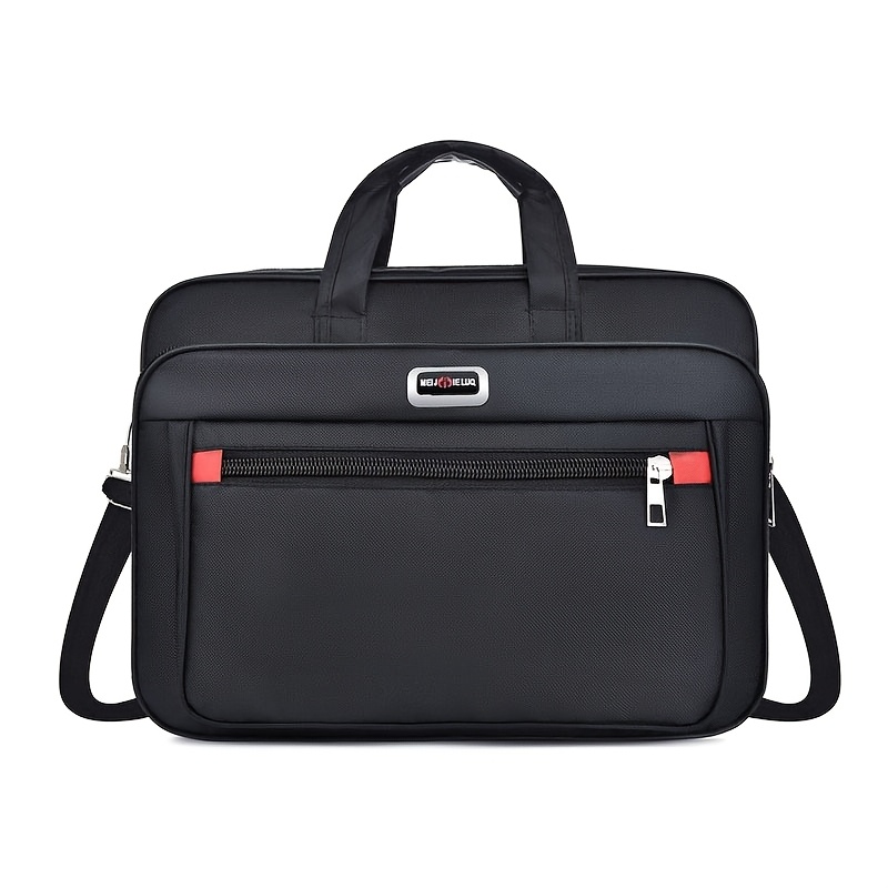 TEMU Torba Aktówka Nylonowa o Dużej Pojemności z Wielowarstwową Konstrukcją - Wytrzymała, z Czerwonym Akcentem, Zapięcie na Zamek Błyskawiczny,