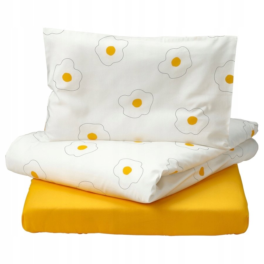 IKEA OGONLOCKSMAL Komplet pościeli do łóżeczka kwiat biały/żółty, 60x120 cm
