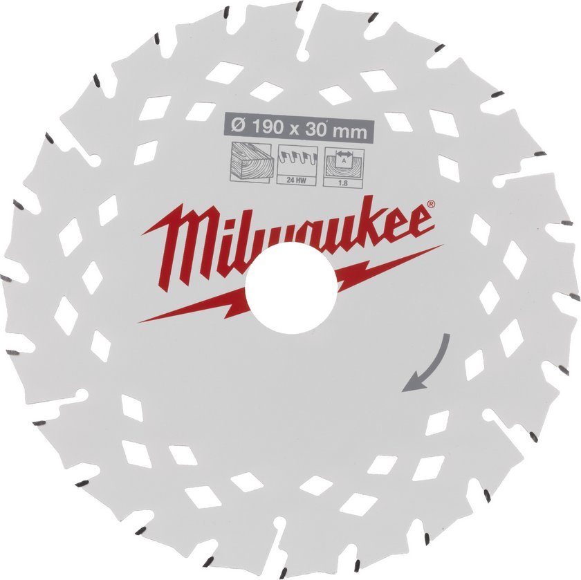 Cutting disc 190x30x1.8mm 24 teeth Milwaukee for cordless tools for various wood