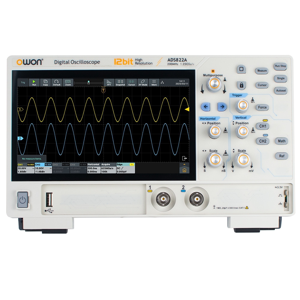 OWON ADS822A Digital Oscilloscope 7-inch Touch Screen 12Bit High Precision Dual Channel 200MHz Bandwidth 1 25 GSa/s Sample