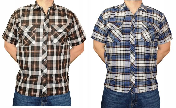 Koszula Męska W Kratę Krótki Rękaw Rozmiar 5xl