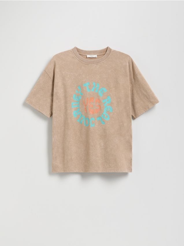 Reserved - T-shirt oversize - beżowy