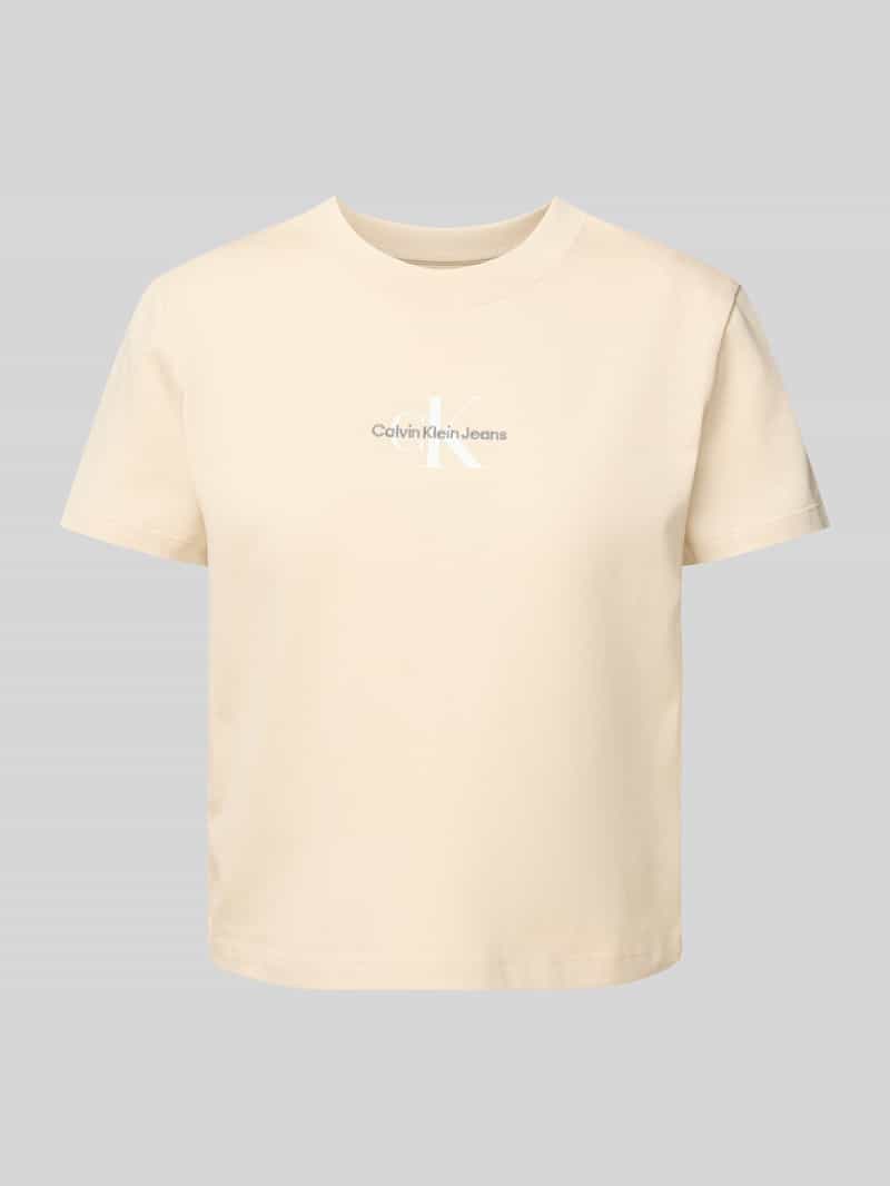 T-shirt z wyhaftowanym logo i okrągłym dekoltem