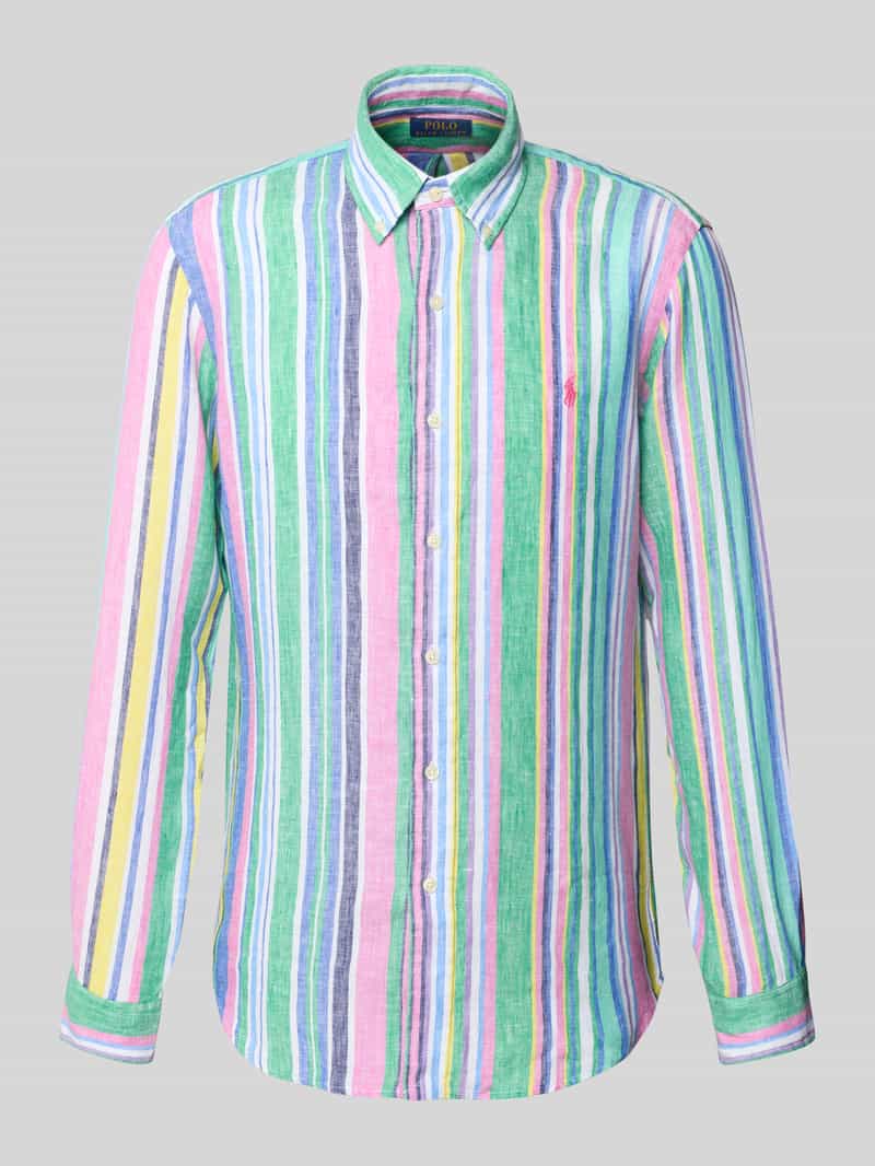 Koszula lniana o kroju custom fit z kołnierzykiem typu button down