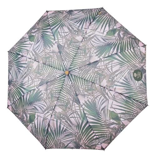 Parasol damski Perletti Green automatyczny składany szary wzór liście palmy