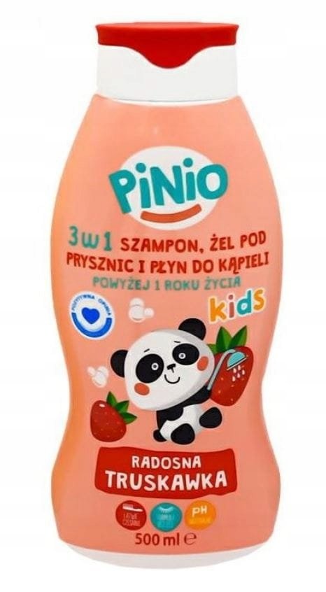 PINIO Szampon Żem pod prysznic i Płyn do kąpieli 3w1 TRUSKAWKA 500ml