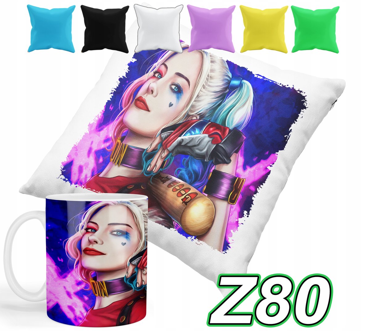 ZESTAW KUBEK + POSZEWKA Z NADRUKIEM HARLEY QUINN JOKER BATMAN + IMIĘ