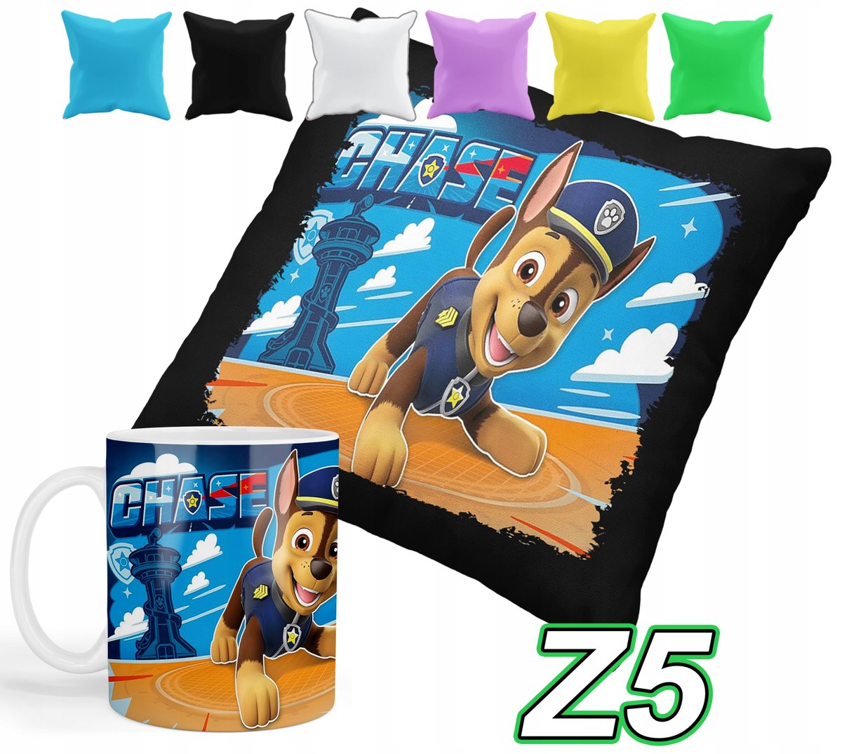 ZESTAW KUBEK + POSZEWKA Z NADRUKIEM PSI PATROL PIESKI+ IMIĘ