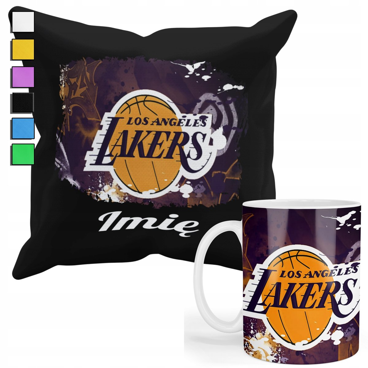 ZESTAW KUBEK + PODUSZKA Z POSZEWKĄ- PREZENT DLA FANA NBA LA LAKERS + IMIĘ