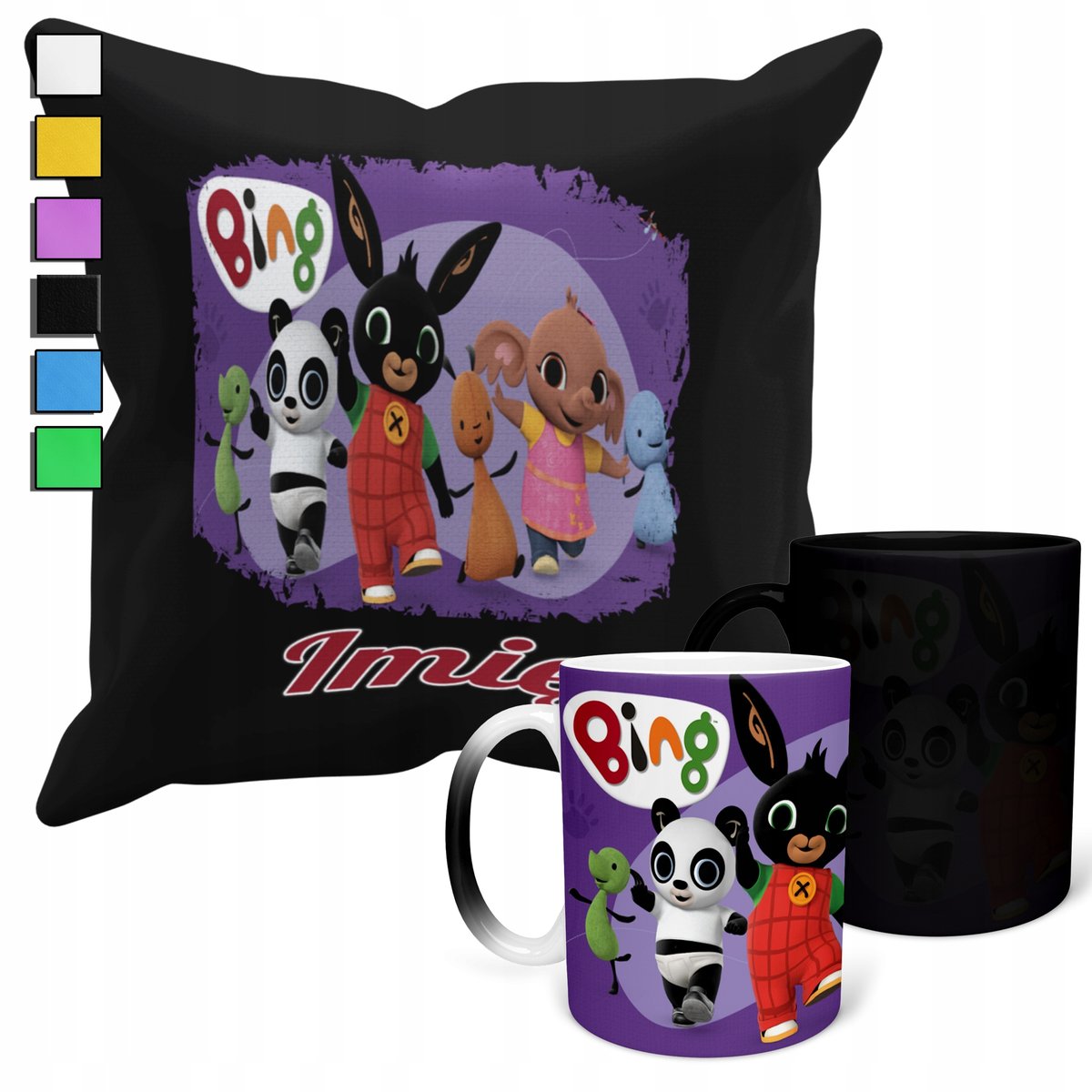 ZESTAW KUBEK MAGICZNY ZMIENIAJĄCY KOLOR + POSZEWKA PANDA KRÓLIK + IMIĘ