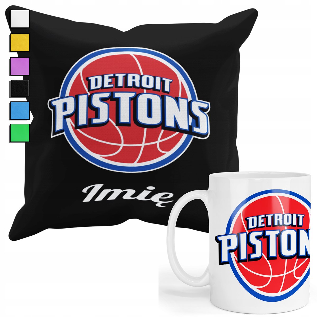 ZESTAW KUBEK + PODUSZKA Z POSZEWKĄ- PREZENT DLA FANA DETROIT PISTONS + IMIĘ