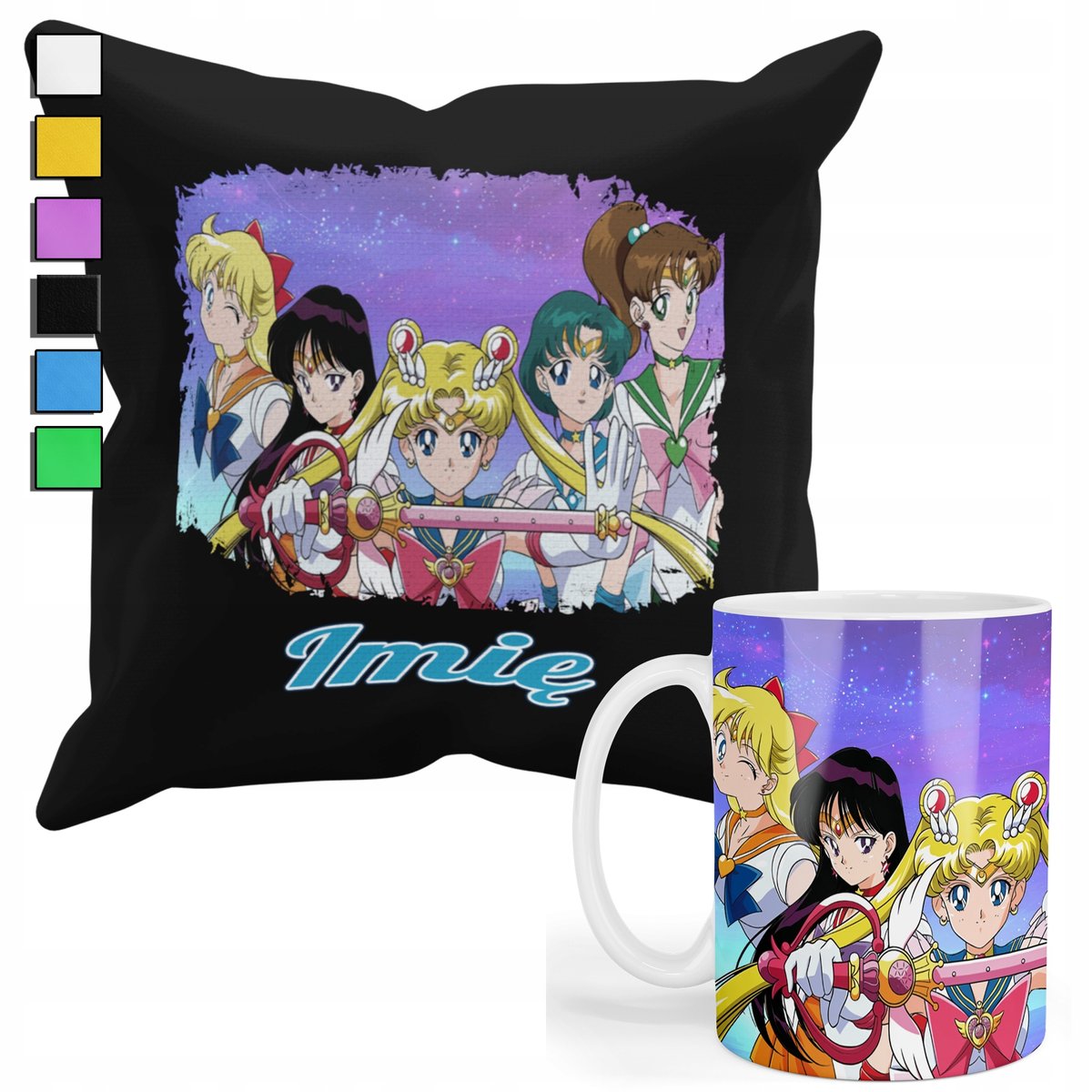 ZESTAW KUBEK + POSZEWKA Z NADRUKIEM-DLA FANA SAILOR MOON CZARODZIEJKI +IMIĘ
