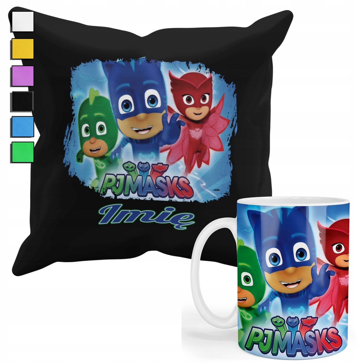 ZESTAW KUBEK + PODUSZKA Z POSZEWKĄ- PREZENT DLA FANA PIDŻAMERSI+ IMIĘ