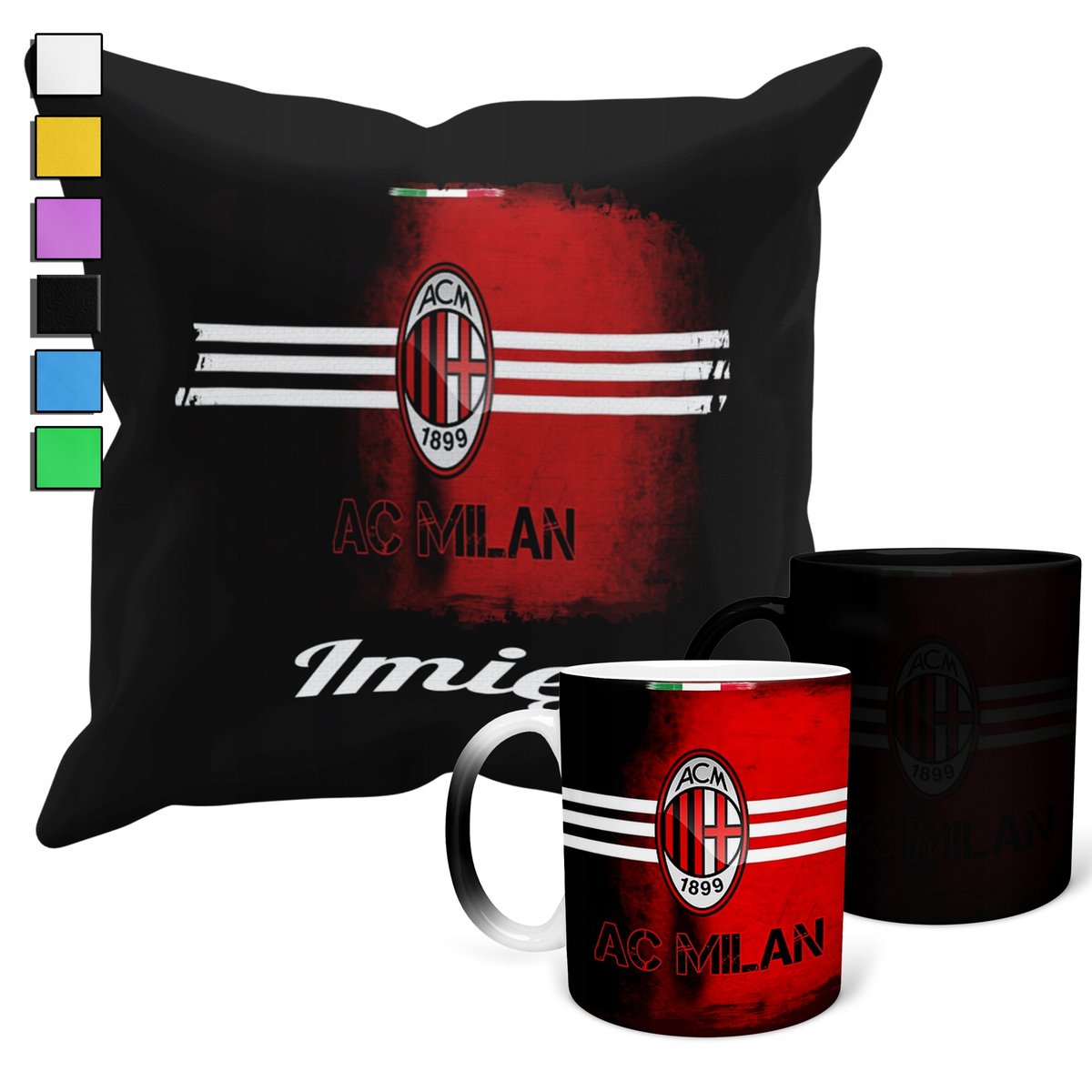 ZESTAW KUBEK MAGICZNY + POSZEWKA Z PODUSZKĄ- AC MILAN KLUBY PIŁKA + IMIĘ