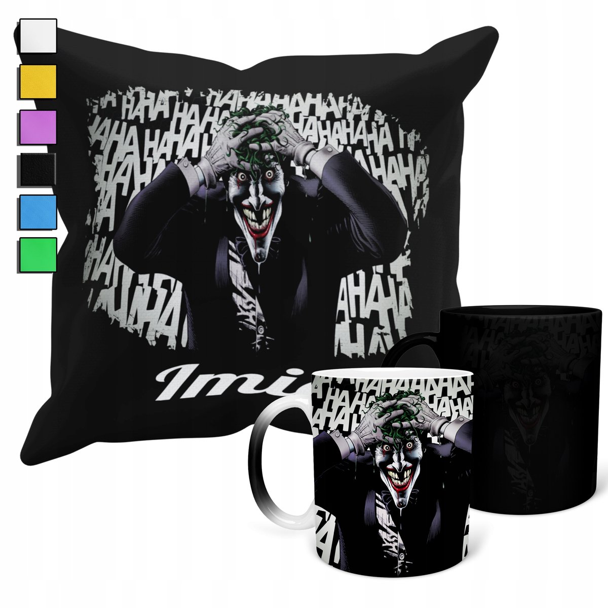 ZESTAW KUBEK MAGICZNY + POSZEWKA Z PODUSZKĄ- AVENGERS JOKER PREZENT + IMIĘ