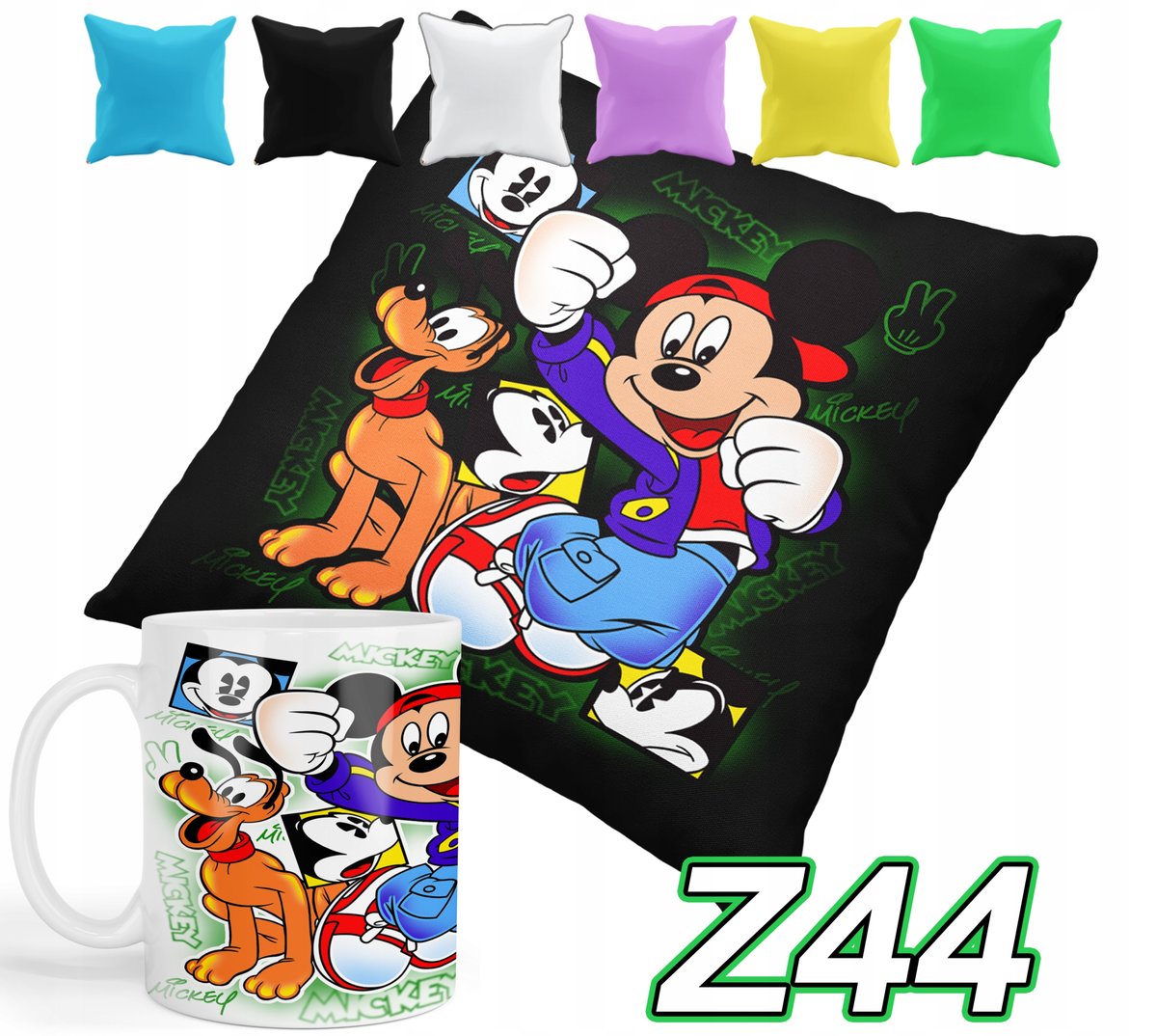ZESTAW KUBEK + POSZEWKA Z NADRUKIEM MYSZKA MICKEY MINNIE MIKI + IMIĘ