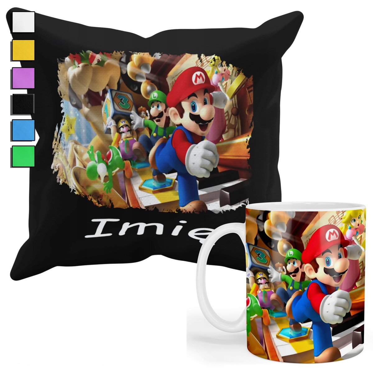 ZESTAW KUBEK + POSZEWKA Z NADRUKIEM-DLA FANA PREZENT SUPER MARIO GRY +IMIĘ