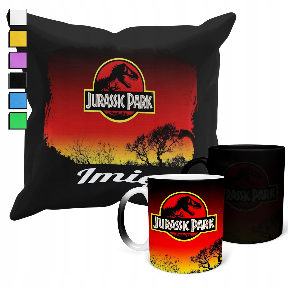 ZESTAW KUBEK MAGICZNY + POSZEWKA Z PODUSZKĄ- JURASSIC PARK PREZENT + IMIĘ