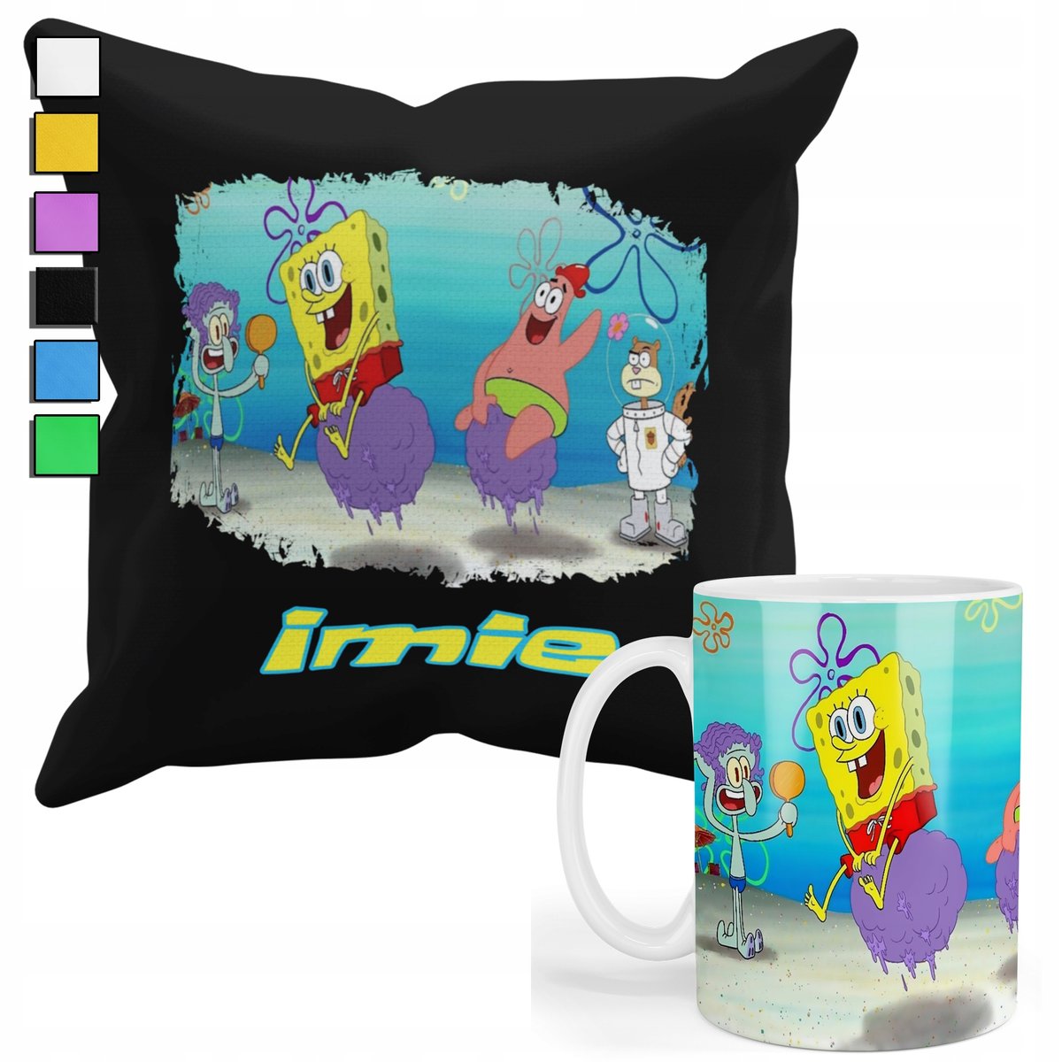 ZESTAW KUBEK + POSZEWKA Z NADRUKIEM-DLA FANA PREZENT SPANCZBOB GĄBKA +IMIĘ