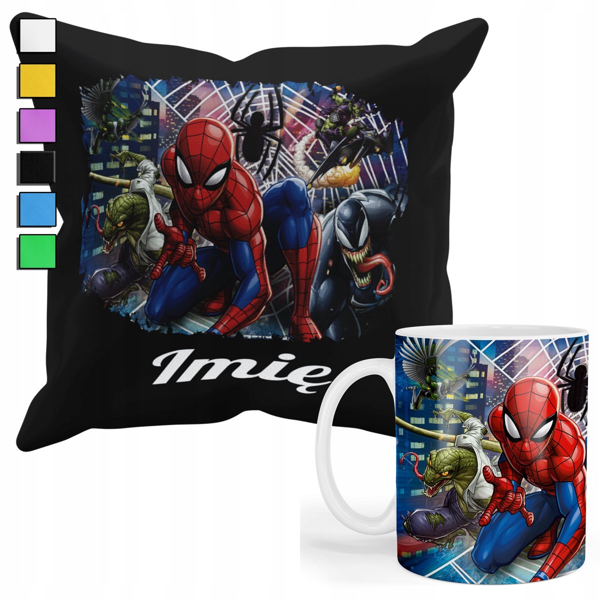 ZESTAW KUBEK + POSZEWKA Z NADRUKIEM-DLA FANA PREZENT SPIDERMAN +IMIĘ