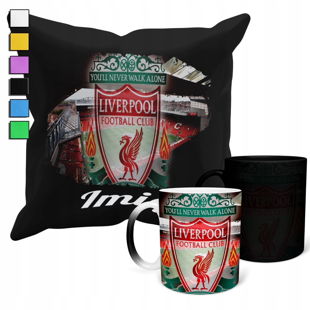 ZESTAW KUBEK MAGICZNY + POSZEWKA Z PODUSZKĄ- LIVERPOOL KLUBY PIŁKA + IMIĘ