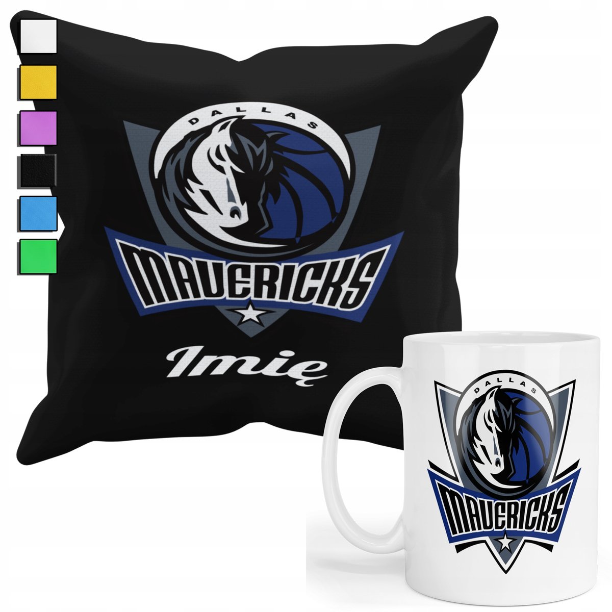ZESTAW KUBEK + PODUSZKA Z POSZEWKĄ- PREZENT DLA FANA NBA MAVERICKS + IMIĘ