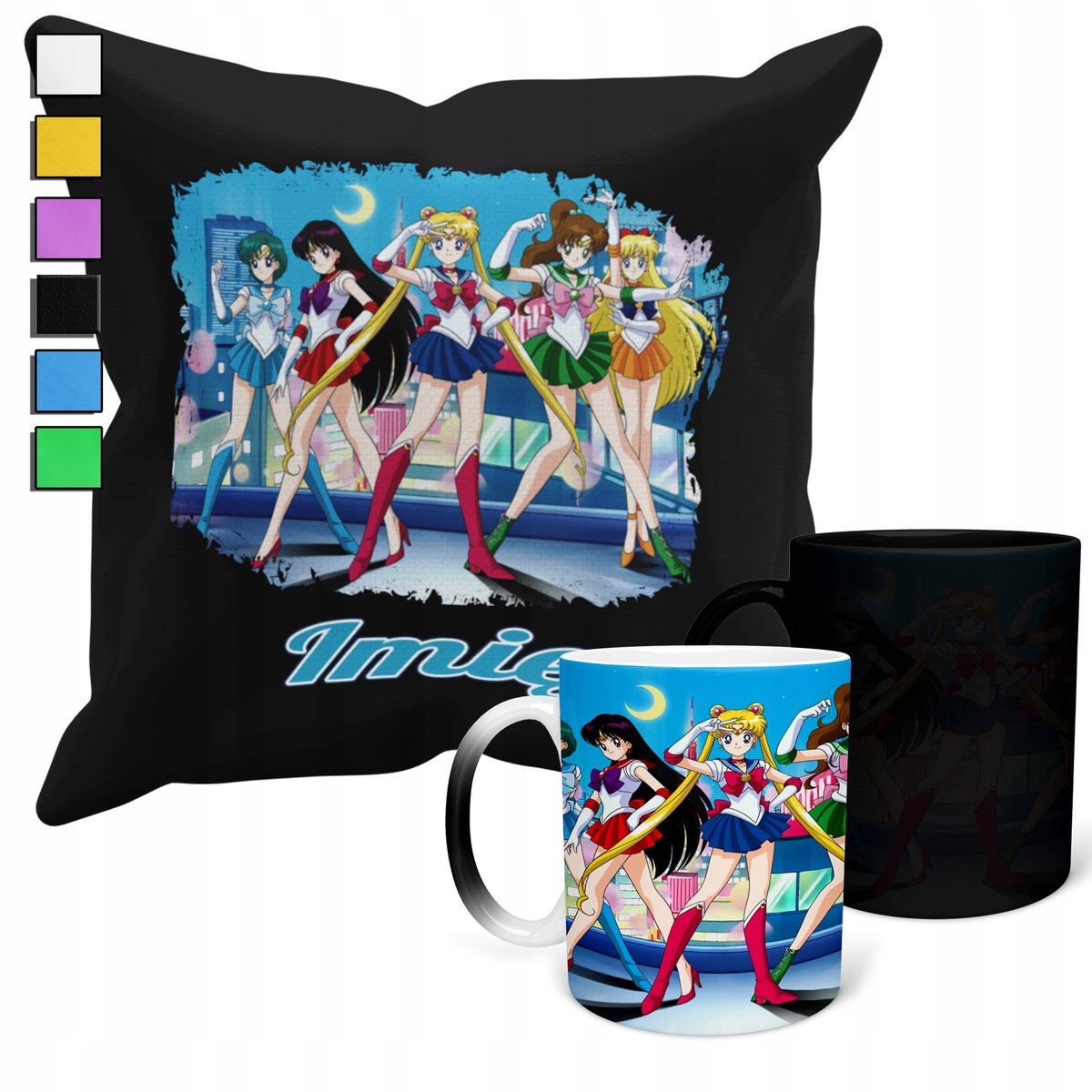 ZESTAW KUBEK MAGICZNY + POSZEWKA Z PODUSZKĄ-SAILOR MOON CZARODZIEJKI + IMIĘ