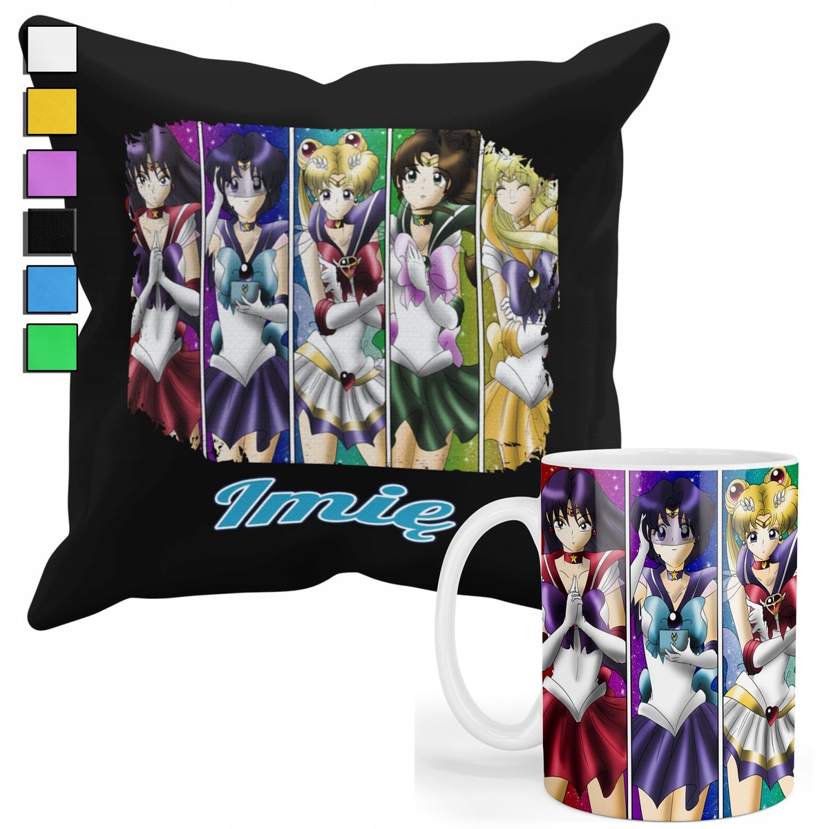 ZESTAW KUBEK + POSZEWKA Z NADRUKIEM-DLA FANA SAILOR MOON CZARODZIEJKI +IMIĘ