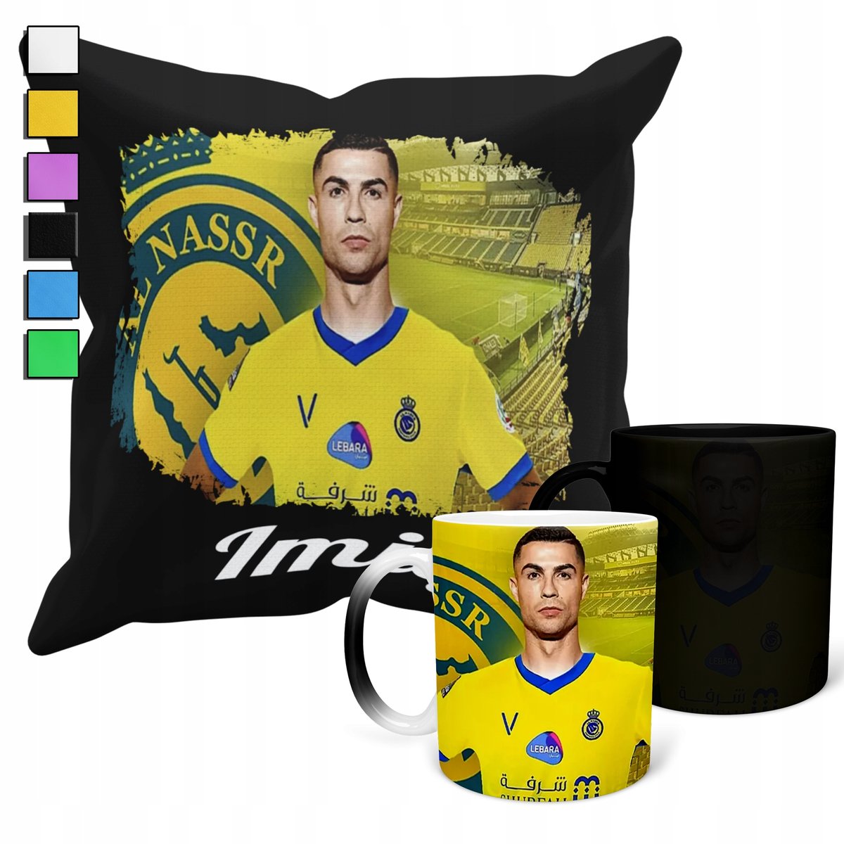 ZESTAW KUBEK MAGICZNY + POSZEWKA Z PODUSZKĄ- CRISTIANO RONALDO NASSR + IMIĘ