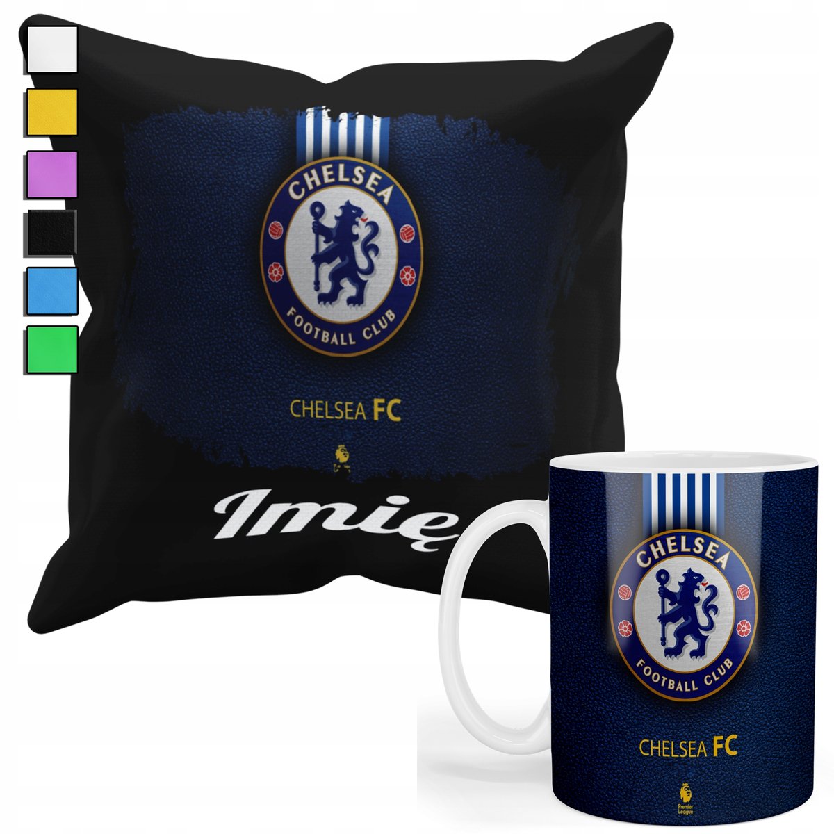 ZESTAW KUBEK + PODUSZKA Z POSZEWKĄ- PREZENT DLA FANATYKA CHELSEA + IMIĘ