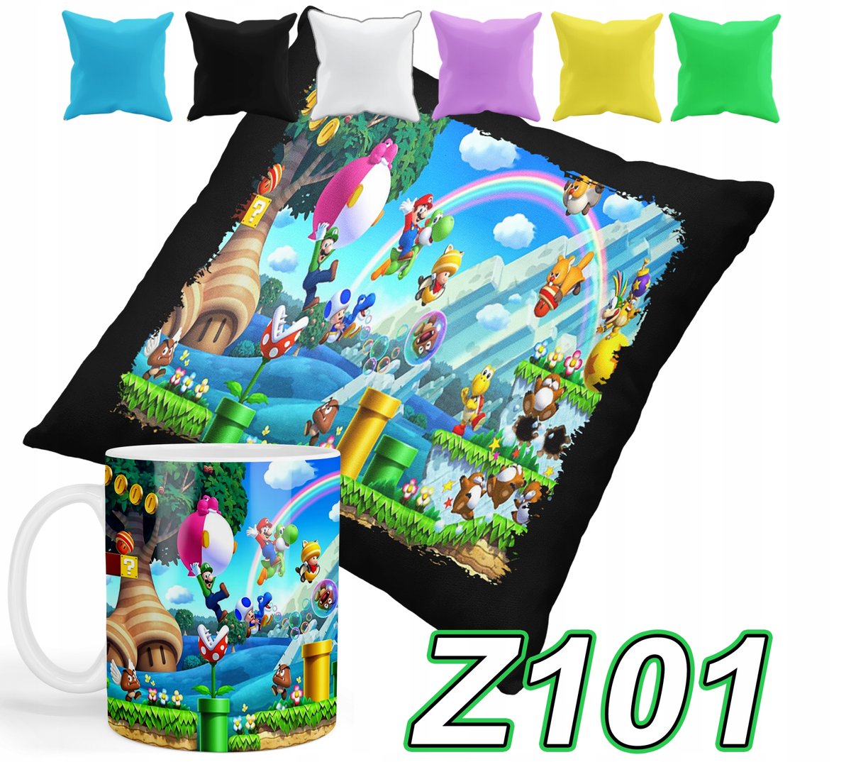 ZESTAW KUBEK + POSZEWKA Z NADRUKIEM SUPER MARIO LUIGI GRY + IMIĘ
