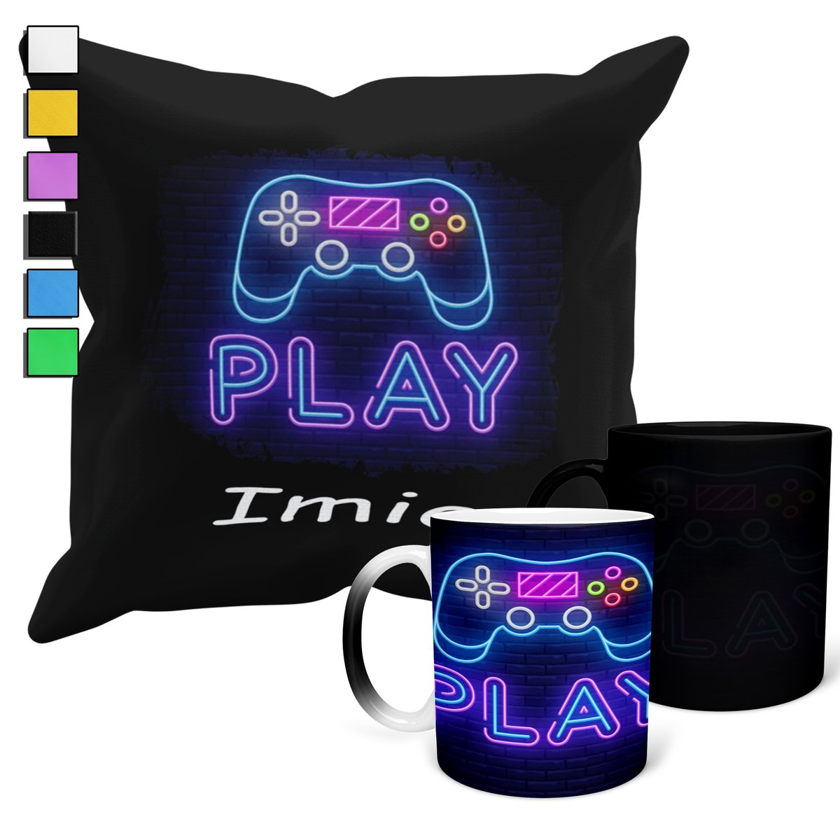 ZESTAW KUBEK MAGICZNY + POSZEWKA Z PODUSZKĄ- GAME PAD PLAY PREZENT + IMIĘ
