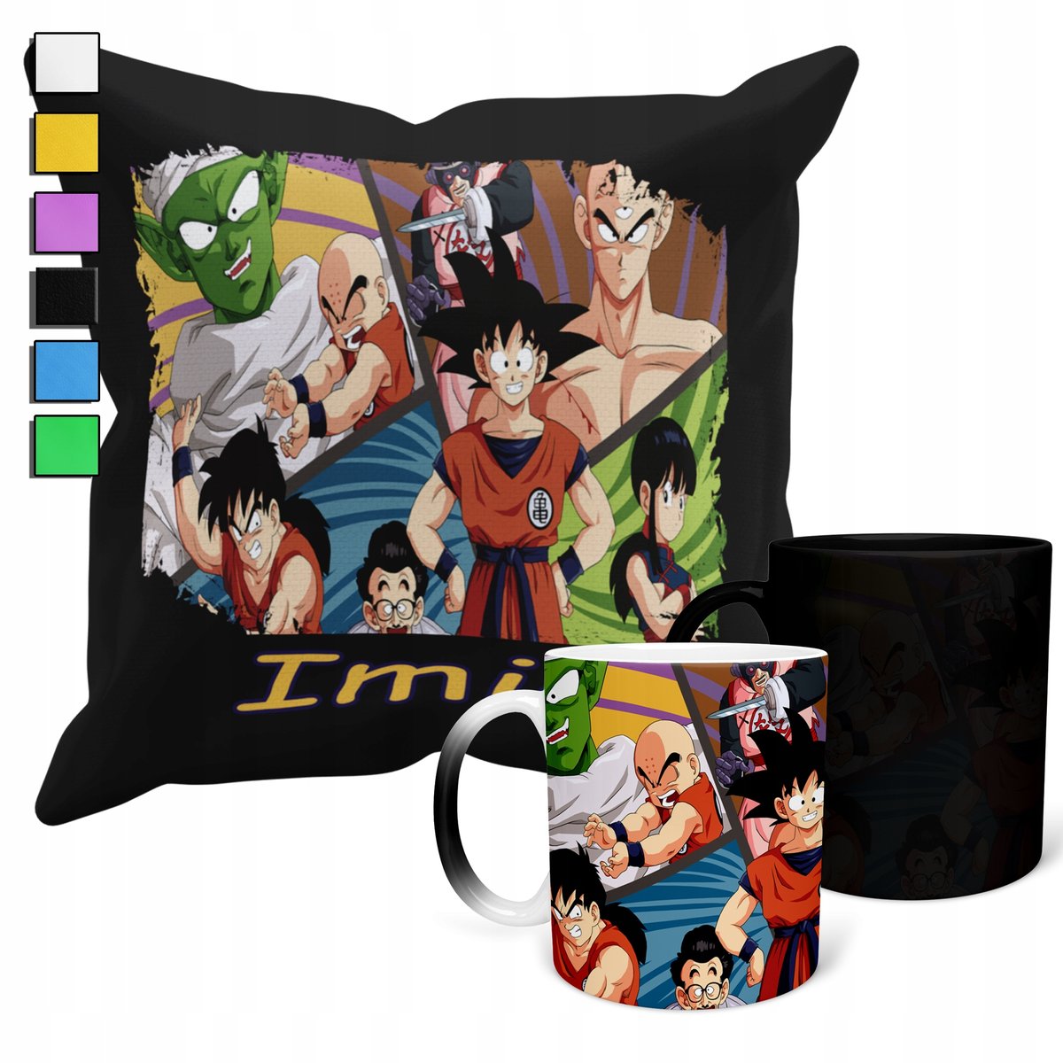 ZESTAW KUBEK MAGICZNY + POSZEWKA Z PODUSZKĄ-PREZENT DRAGONBALL ANIME + IMIĘ