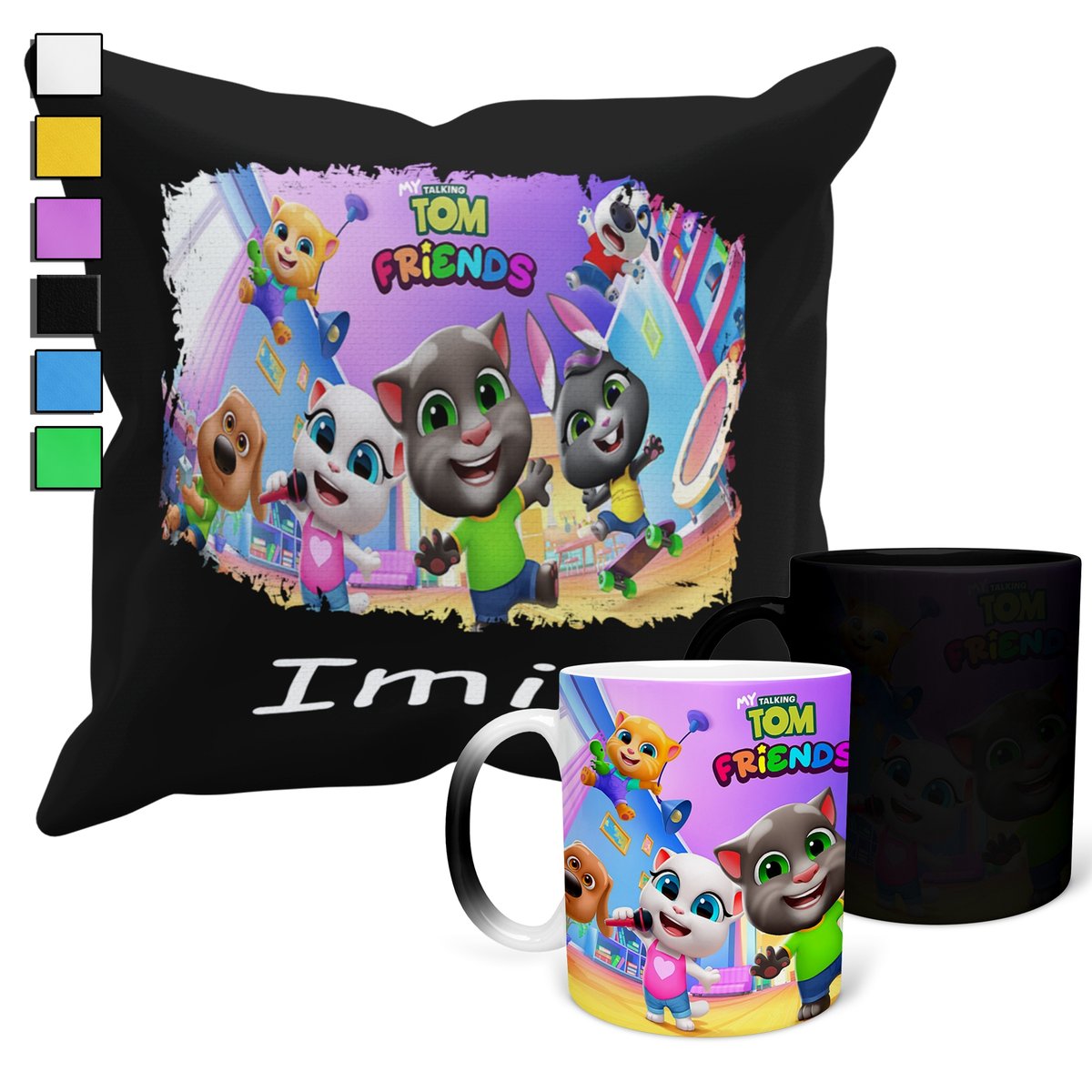 ZESTAW KUBEK MAGICZNY + POSZEWKA Z PODUSZKĄ- MY TALKIN TOM PREZENT + IMIĘ