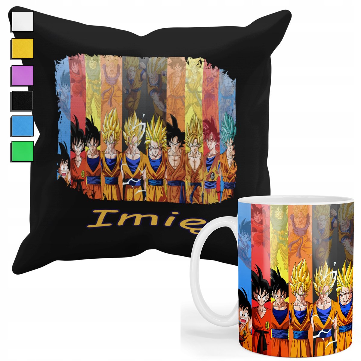 ZESTAW KUBEK + PODUSZKA Z POSZEWKĄ- PREZENT DLA FANA DRAGONBALL ANIME+ IMIĘ