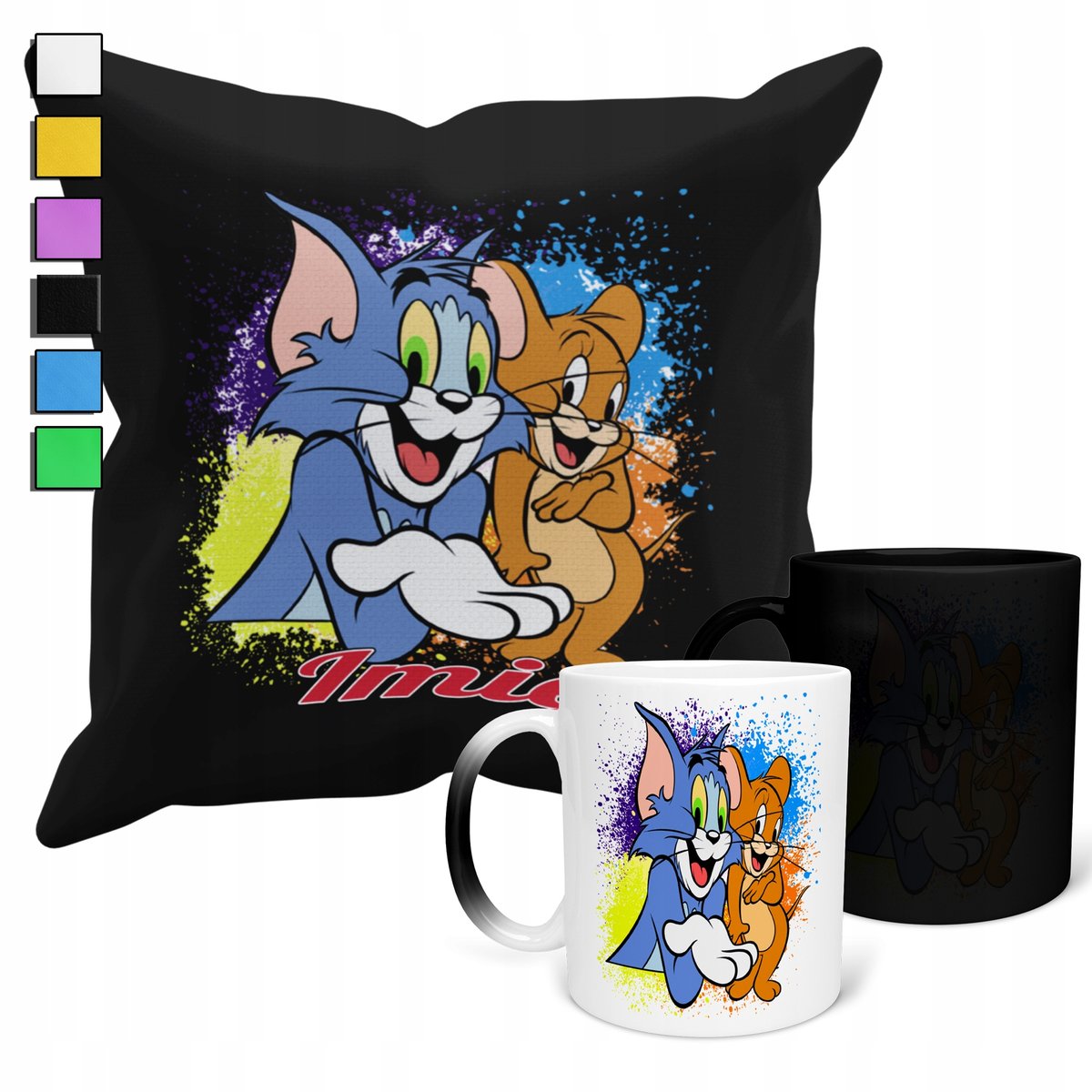 ZESTAW KUBEK MAGICZNY + POSZEWKA Z PODUSZKĄ-PREZENT TOM I JERRY + IMIĘ