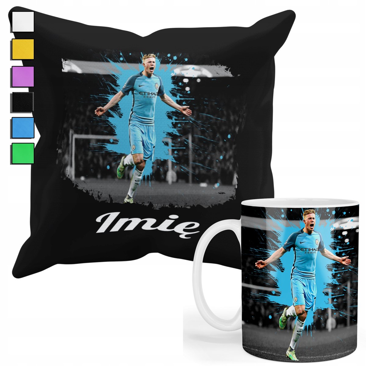 ZESTAW KUBEK + POSZEWKA Z NADRUKIEM-DLA FANA DE BRUYNE MANCHESTER CITY+IMIĘ
