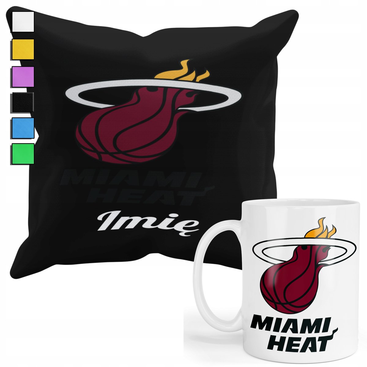 ZESTAW KUBEK + POSZEWKA Z NADRUKIEM-DLA FANA NBA MIAMI HEAT BASKETBAL +IMIĘ