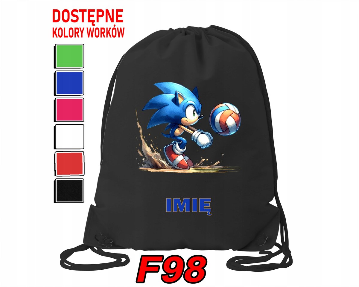 WOREK SZKOLNY NA WF SPORTOWY SONIC BŁYSKAWICA LISEK BAJKI - IMIĘ