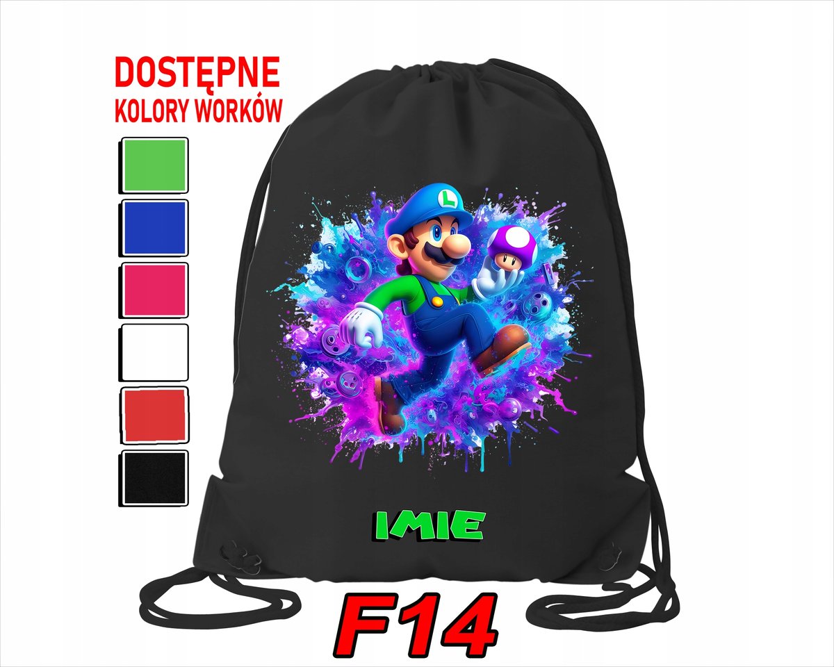 WOREK SZKOLNY NA WF TRENING SPORTOWY Z NADRUKIEM SUPER MARIO - IMIĘ